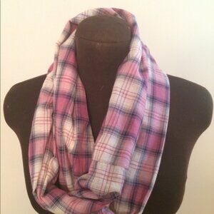 Handmade Pink & Navy Cotton Plaid Infinity Scarf
